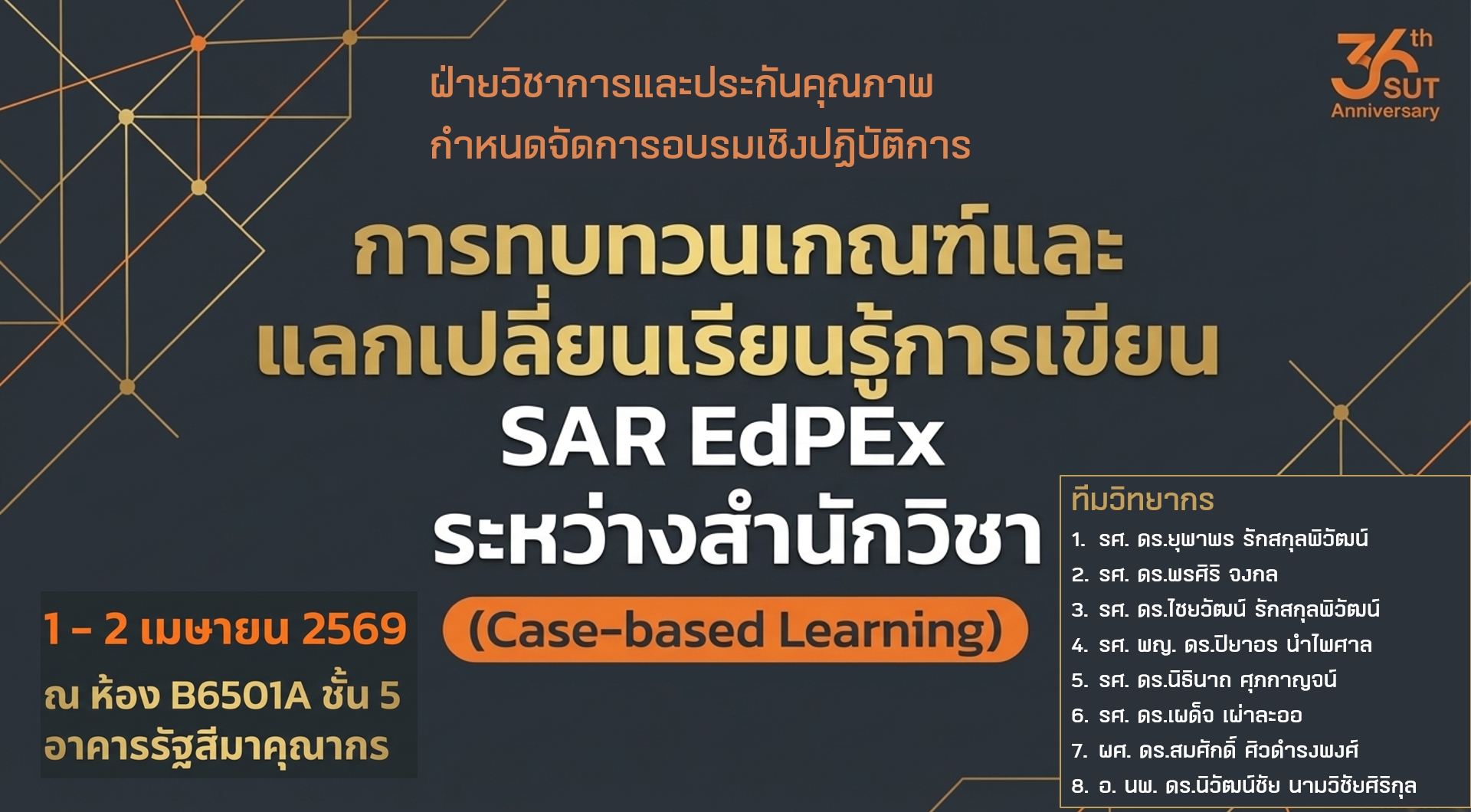 การอบรม “การทบทวนเกณฑ์และแลกเปลี่ยนเรียนรู้การเขียน SAR EdPEx ระหว่างสำนักวิชา (Case-based Learning)”